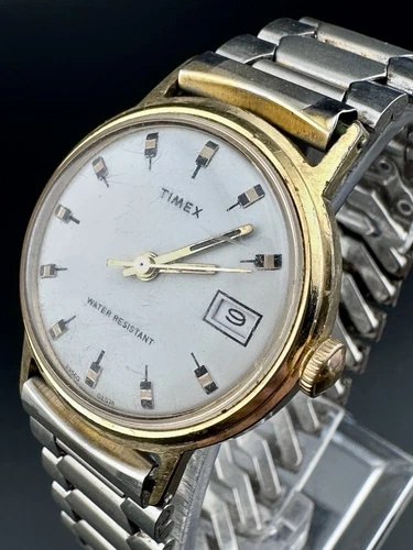 Working Vintage Mens Timex Marlin Mechanical Watch 23560-02574 Gold/Silver O3