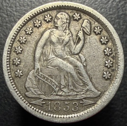 1853 Seated Liberty Silver Dime 10c WITH ARROWS Choice Original XF US Type Coin