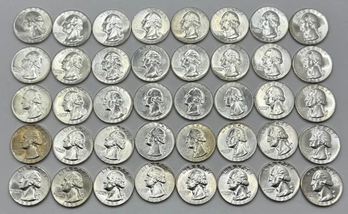 1958-P Washington Silver Quarters, Full Uncirculated Roll (40 Coins), 25c, NR.