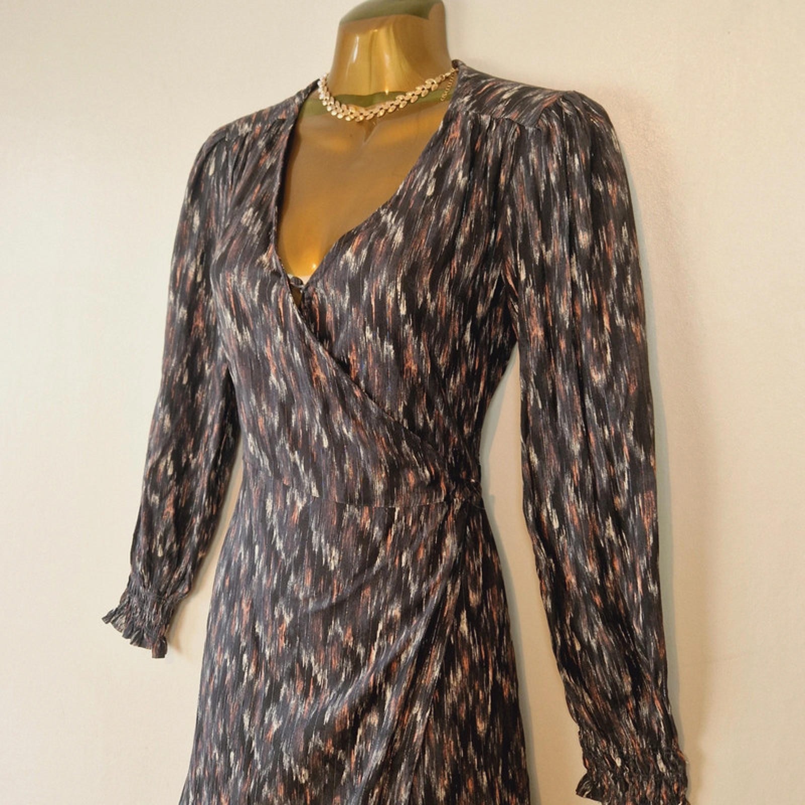 Fat Face UK 6 Abstract Midi Wrap Dress - Long Sleeve V-Neck image 5