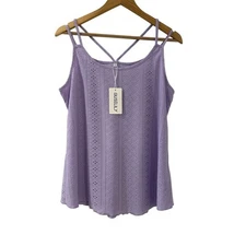 AUSELILY Tank Top Blouse Womens L Purple Eyelet Spaghetti Strap Sleeveless NWT