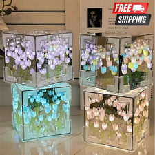 Lámpara Espejo Cubo Tulipán Hecha a Mano Hágalo Usted Mismo Regalo Creativo Tulipán Mar Noche Luz y Espejo