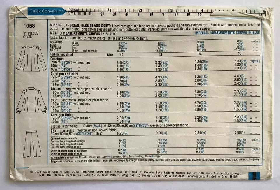 Style 1058 Sewing Pattern UNCUT 70s Lined Cardigan Jacket, Blouse, Skirt - 14 - Image 2 of 3