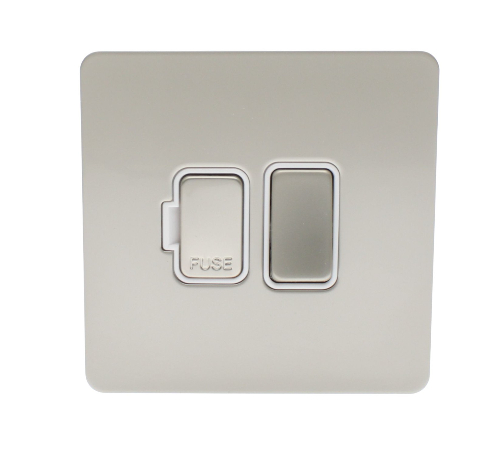 Schneider Ultimate Screwless Flat Plate 13A Switched FCU- Pearl Nickel
