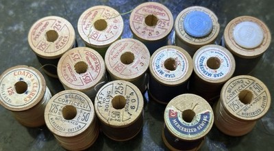 Vintage Wooden Spool Thread - Lot of 14 Small Spools - Mercerized    - Belding +