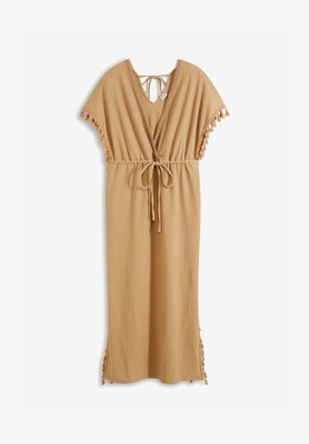 Tunika-Kleid mit Bindeband Gr 44/46 New Beige Sommerkleid Midi-Dress Neu*