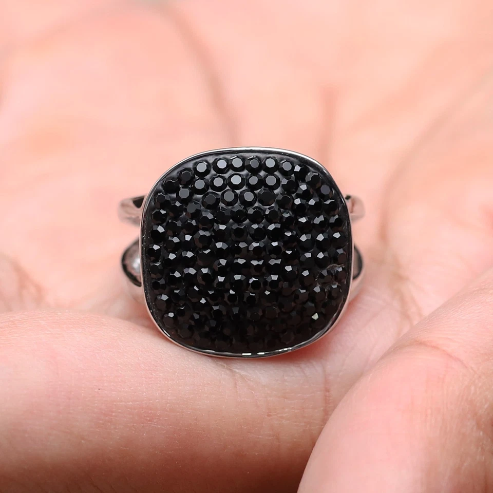 Anillo QVC Acero por Diseño Pavé Cristal Negro Forma Cojín Talla 9 Foto 3 de 4