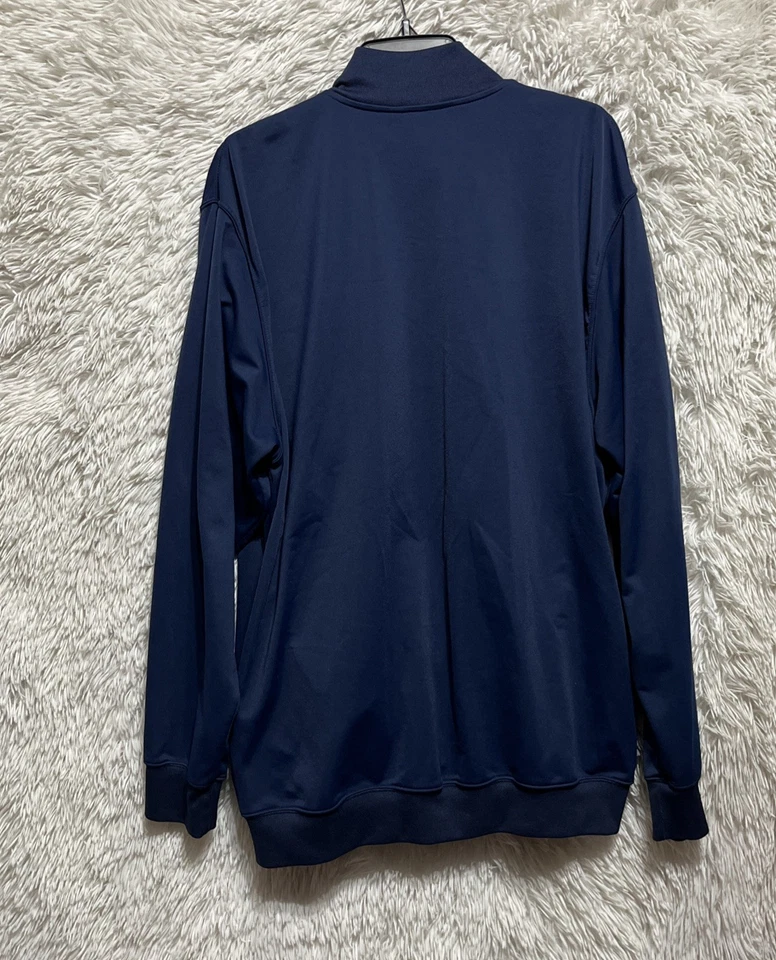 复古耐克田径夹克男式 XL 蓝色白色全拉链 Swoosh 标志口袋 — 第 3/4 张图片