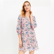LOFT Floral Embroidered Swing Shirtdress