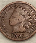 1891 US Indian Head Cent 1C Penny - G/VG - #13695