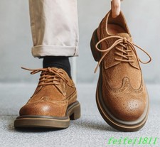 2025 Men's Carved Lace Up Round Toe Brogue Casual Dress Low Heel Shoes Outdoor