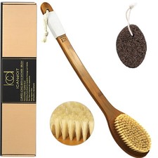 -17.71Inch Natural Boar Bristles Anti-Slip Long Handle Bath Brush,Bent Handle...