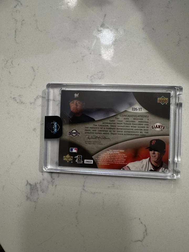 2007 Upper Deck Exquisite Rookie Signatures Tim Lincecum/Yovani Gallardo #/25 - Image 2 of 2