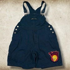 Vintage Tweety Bird Denim Bib Shortalls Overalls Size S Blue Wash Tweety Bird