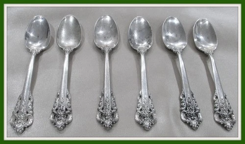 SIX WALLACE GRAND BAROQUE STERLING SILVER DEMITASSE SPOONS
