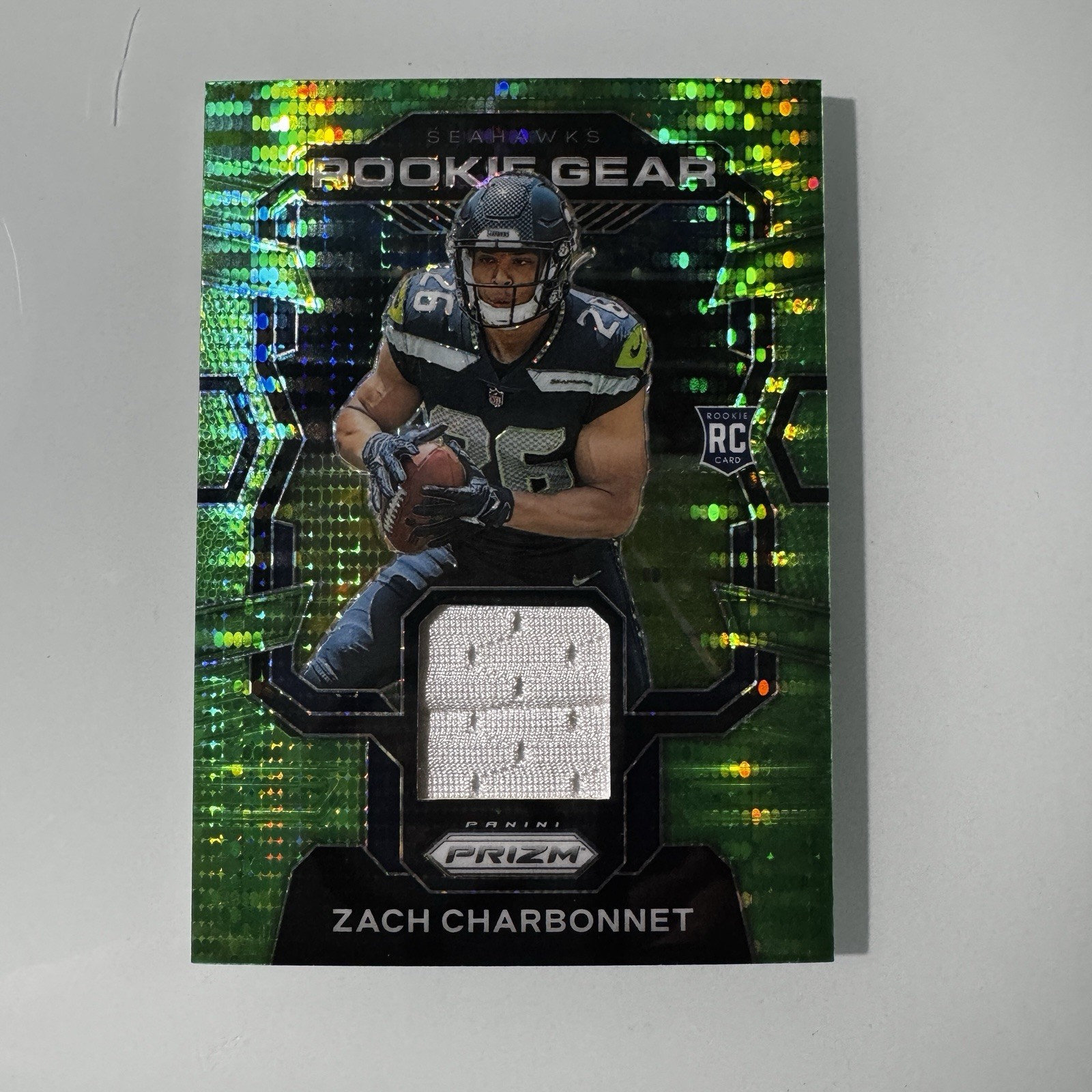 2023 Panini Prizm - Rookie Gear Zach Charbonnet #RG-ZC Neon Green Pulsar Prizm
