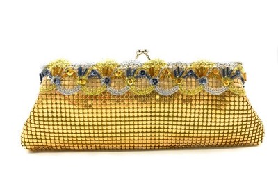Gold Metal Mesh Evening Clutch Chainmail Purse with Chain Strap Vintage Style
