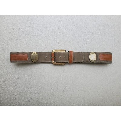 Vintage Olive Green Canvas Camel Leather Belt Jill Stuart Brass Buckle Western L