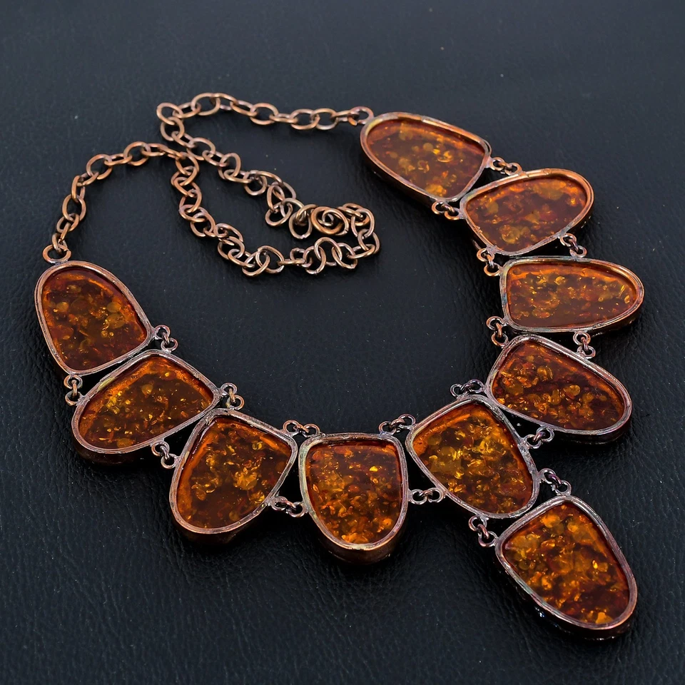 Красивый балтийский янтарь драгоценных камней меди электроформованный ювелирных изделий ручной работы ожерелье - Изображение 4 из 4