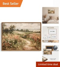 Exquisite Vintage Floral Landscape Wall Art - Framed Canvas 16x24 Inches