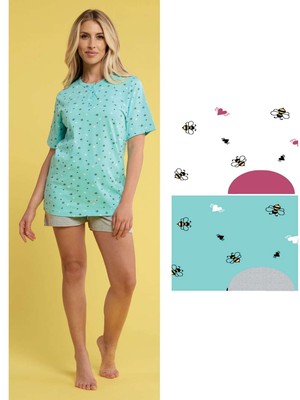 Pigiama donna manica corta aperto in jersey di cotone Linclalor 75094