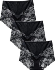 Women's High Waisted Brief Lace Panties, French Hipster underwear