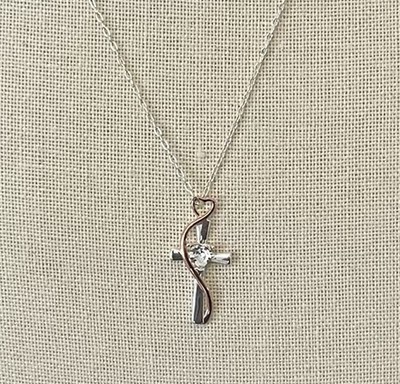 Lacn Brilliance Crystal Two-tone Cross Heart Pendant Necklace For Women