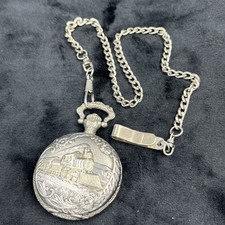 Watch-It Train Locomotive Pocket Watch Quartz Silver Tone