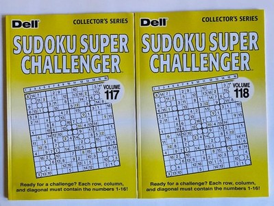 Lot of 2 - 16 grid SUDOKU SUPER CHALLENGER Sunday Size DELL Penny Press  117-118