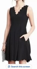 Banana Republic Black Dress Womens 8 Petite Scalloped V Neck Hem Scuba Knit  New