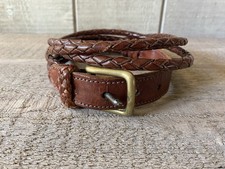 Vintage Polo Ralph Lauren Belt Braided Leather Cords Brass Buckle Med