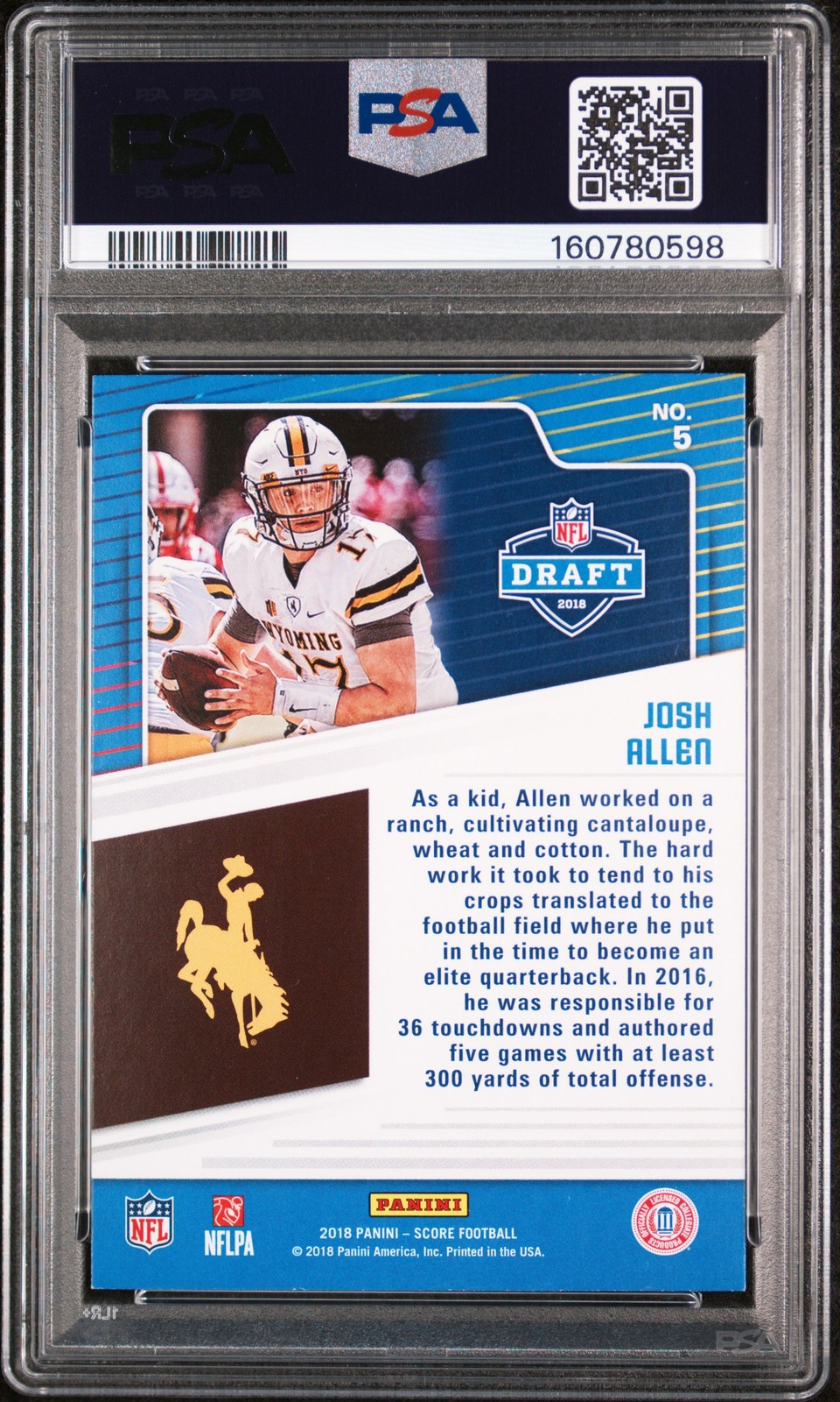 2018 Panini Score Nfl Draft #5 Josh Allen Nfl Draft PSA 8 view 2