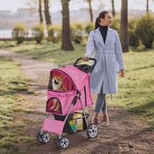 4 Wheels Pet Stroller for Small Dogs w/ Storage Basket Cup Holder up to 35Lbs