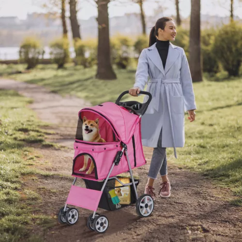 3/4-Wheels Pet Stroller Folding Dog Stroller w/ Safety Belt and Cup Holder - Picture 48 of 87