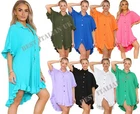 Women Gold Button Pleated Frill Summer Shirt Swing Smock Mini Dress TIKTOK Top