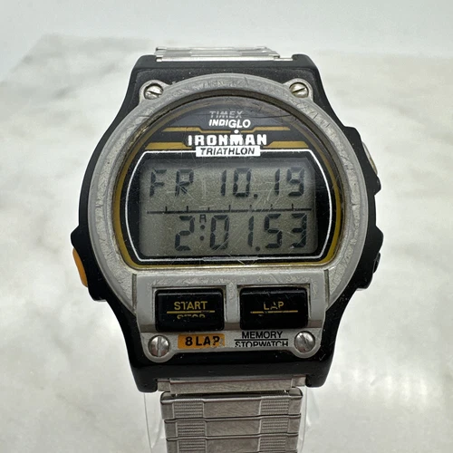 Vintage Timex Ironman Triathlon Mens 8 Lap Digital, New Battery, NO Indiglo