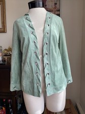 Rafael Sueded Jacket Sage Mint Lt.green Whip Stitch And Grommets Size 6-8