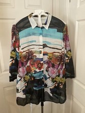 ERFO Long Line Shirt Dress One Size Semi Sheer Bright 100% Cotton Beach Designer