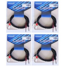 4Pcs 6ft 2-1/4in (6.3mm) Mono Male Cable to 2-RCA Male Speaker Shielded Cables