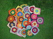 24 African Violet Multicolored Granny Square Set, Crocheted Afgan Granny Squares
