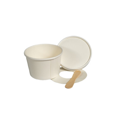 TAS-TY Weißpapier Eisbecher 5 Unzen (140 ML) mit Deckel und Holzlöffeln