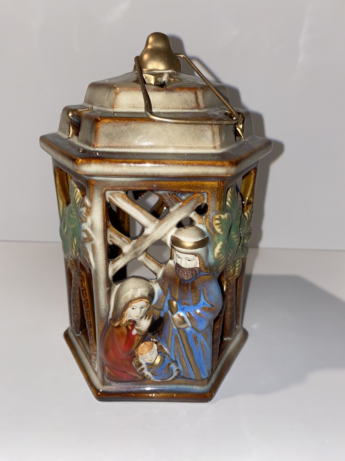 Kirklands Potter's Garden Nativity Lantern 7.5" Tealight Christmas