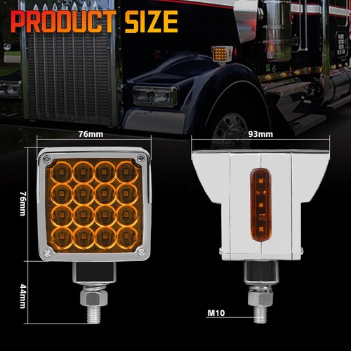 LED Square Semi Truck Trailer Double Face Fender Turn Signal Light Amber/Red NEW - Picture 7 of 24