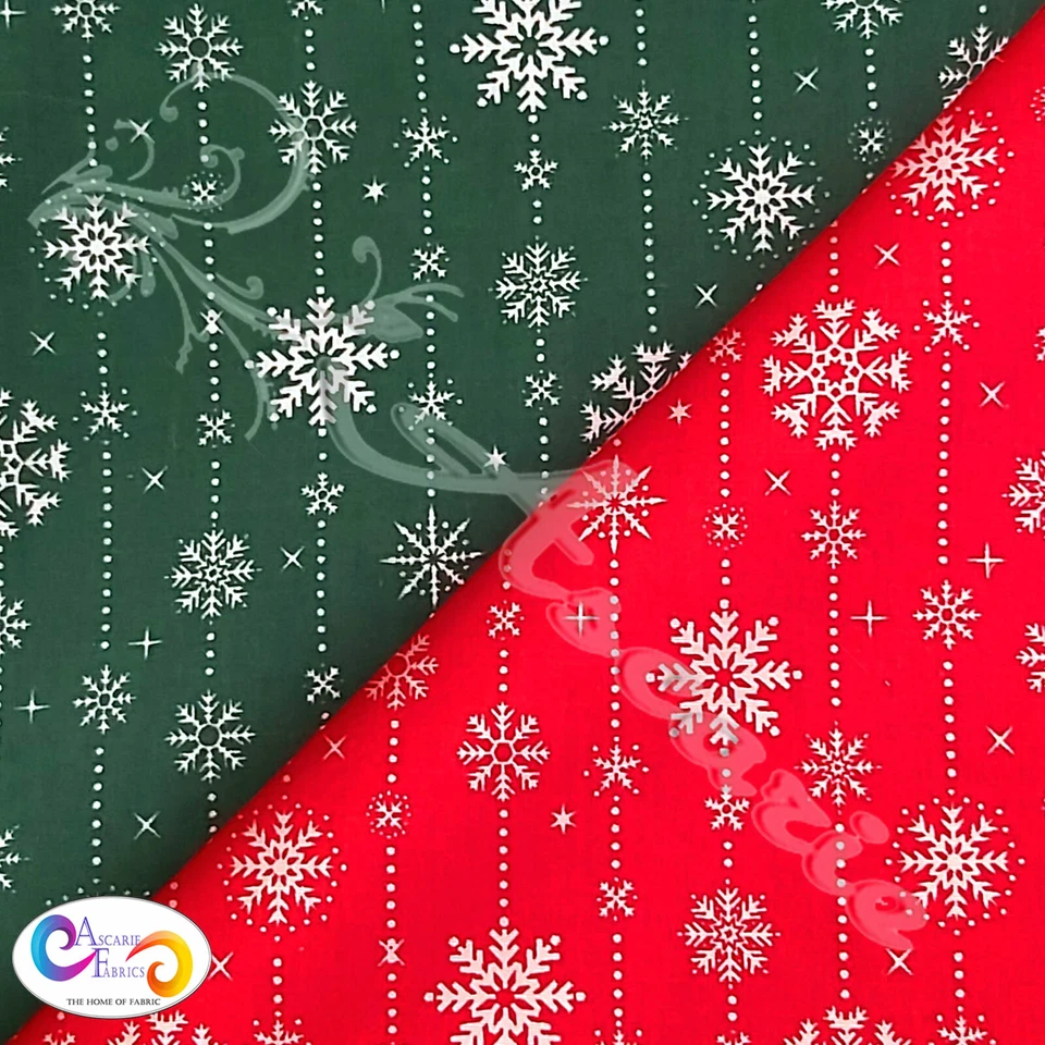 Christmas Snow Drops Polycotton Quality Fabric Craft Bunting Dress Making 45"