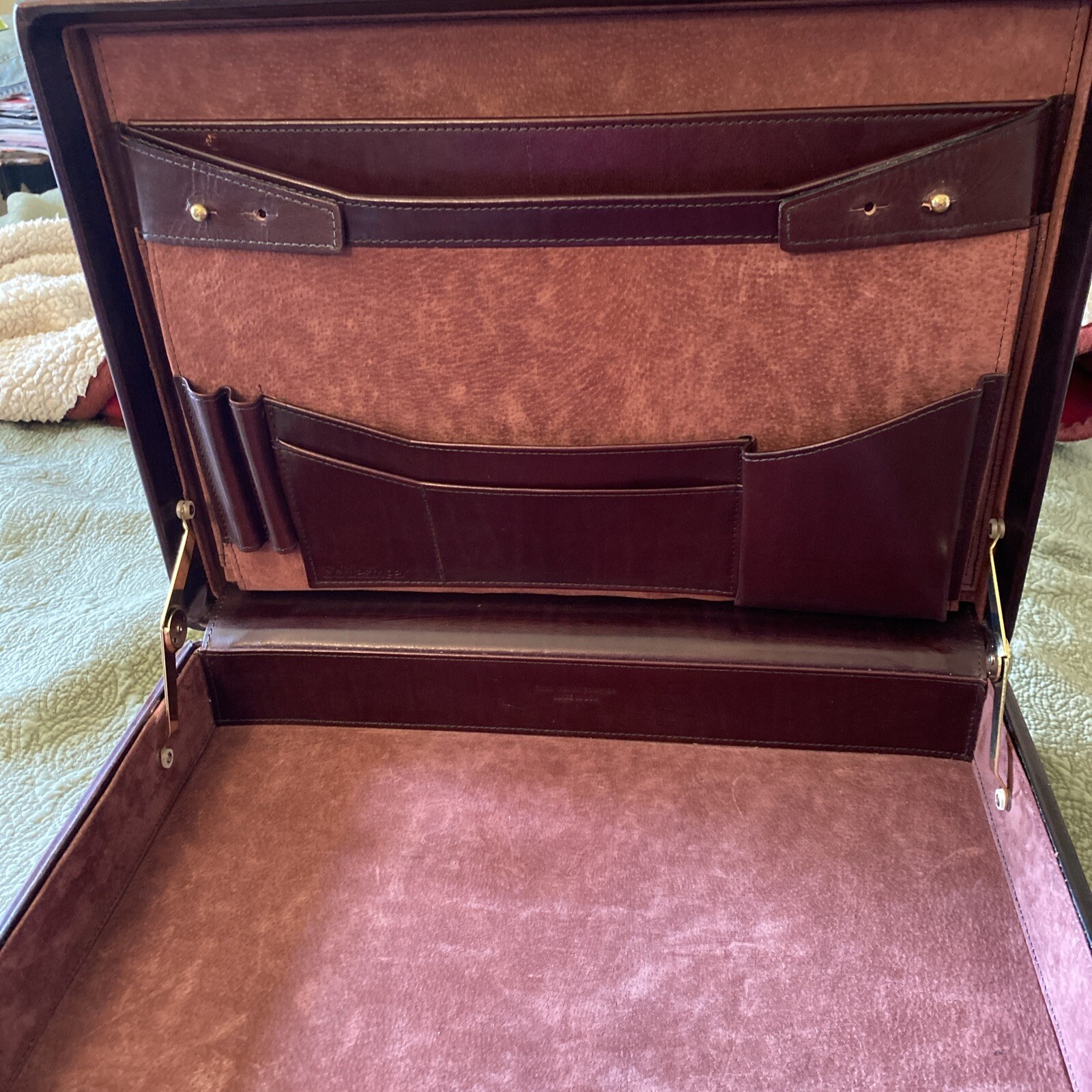 Schlesinger Brown Leather Hard Briefcase 17x12.5x3 inches eBay