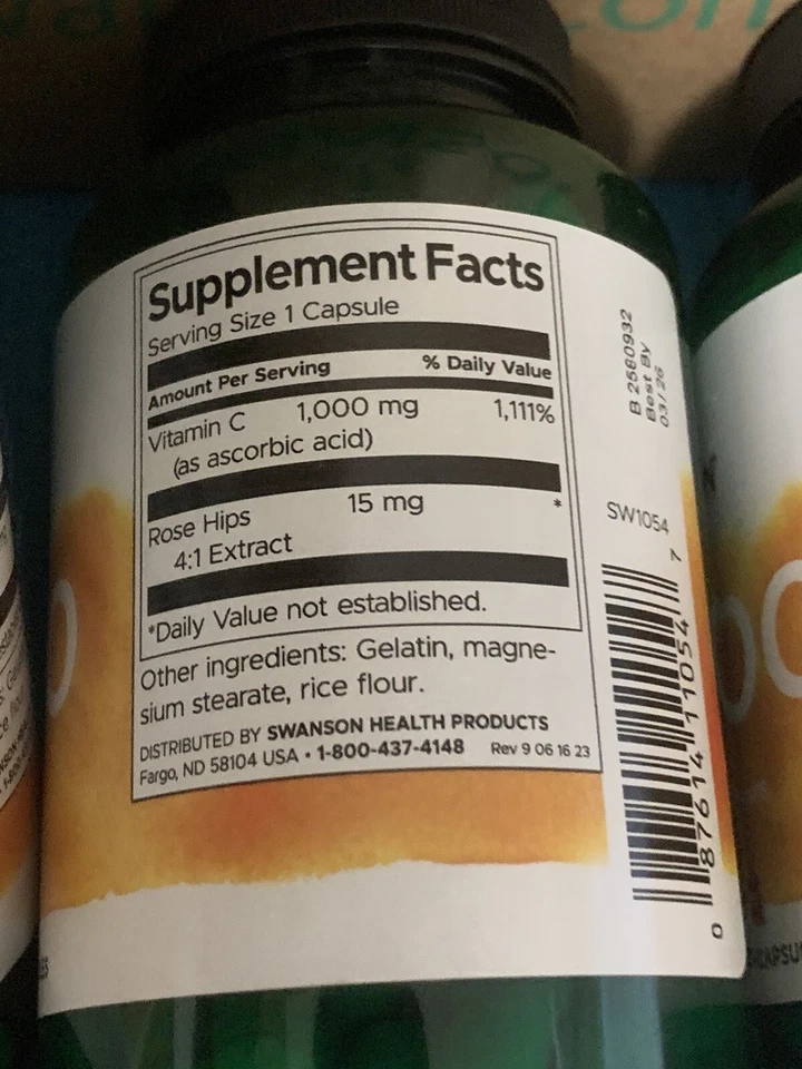 Cápsulas SWANSON VITAMINA C 1000mg con Rosa Cadera 90ct. NUEVO FRESCO. CAD: 06/2027 Foto 3 de 4
