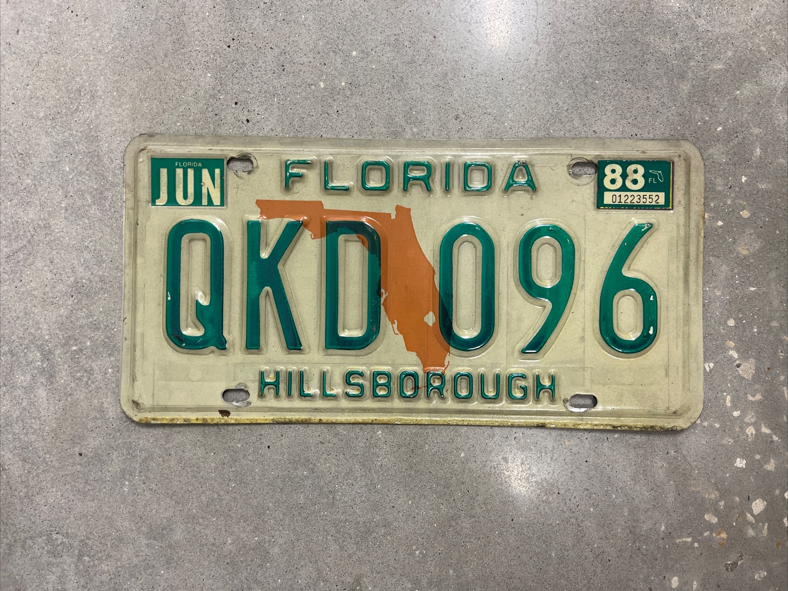 FLORIDA HILLSBOROUGH COUNTY VINTAGE LICENSE PLATE 1988 FOR MAN CAVE