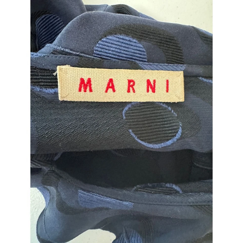 Marni Navy Blue Polka Dot Sleeveless Ruffle Dress Designer Dress Size 42 - Image 3 of 4