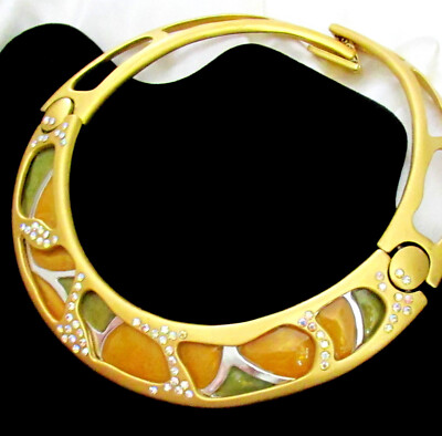 Vtg Runway MONET LA SCALA Book Pc GP NECKLACE ''Stained Glass'' Enamel/Rhinestone