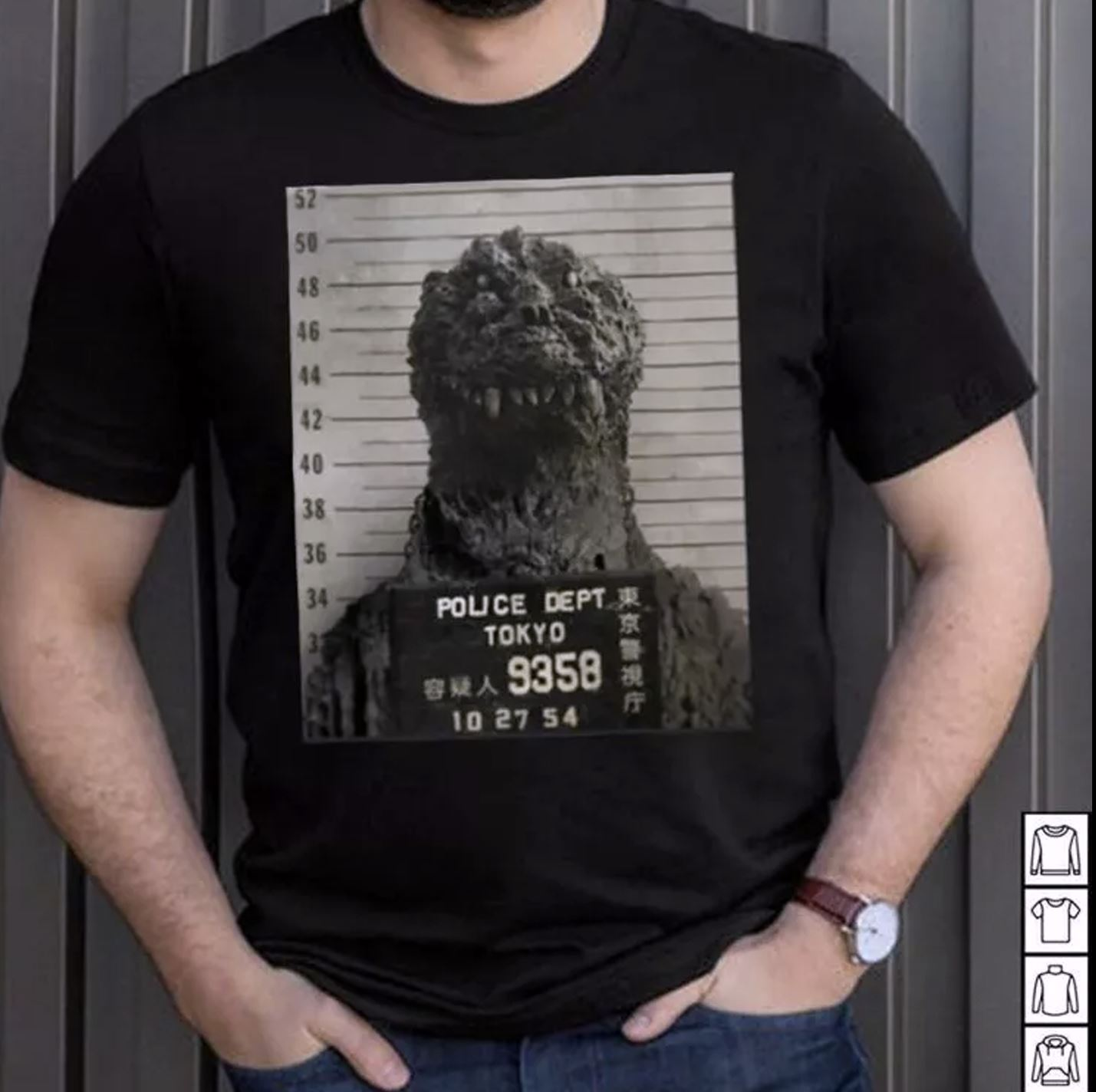 Vintage Godzilla Mugshot Graphic Tee Sizes S-5XL